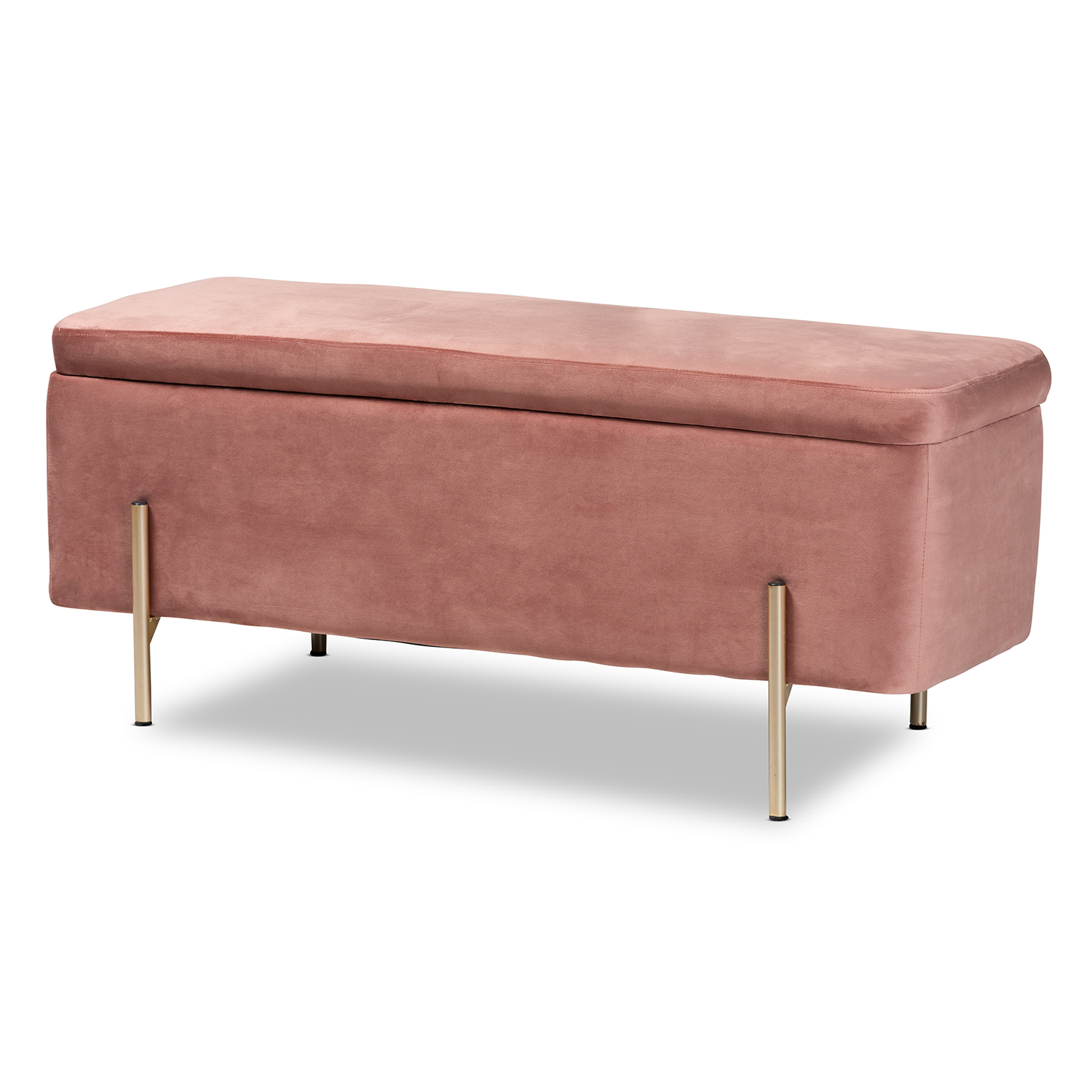 Moor pink velvet upholstered deals gold metal ottoman